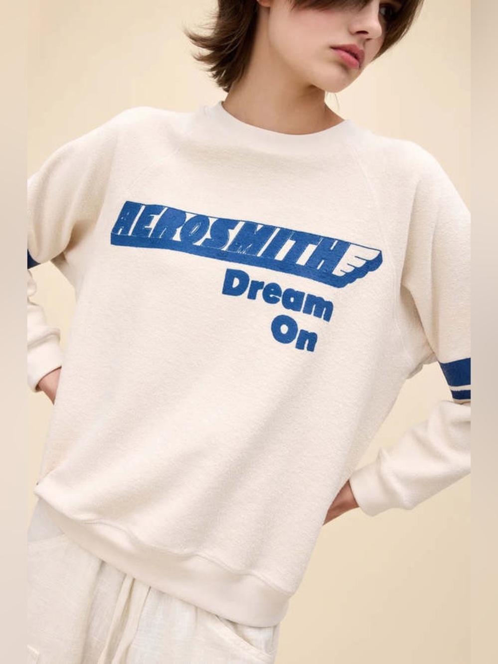 Daydreamer LA Aerosmith Dream On Cream and Blue Reverse Sweatshirt